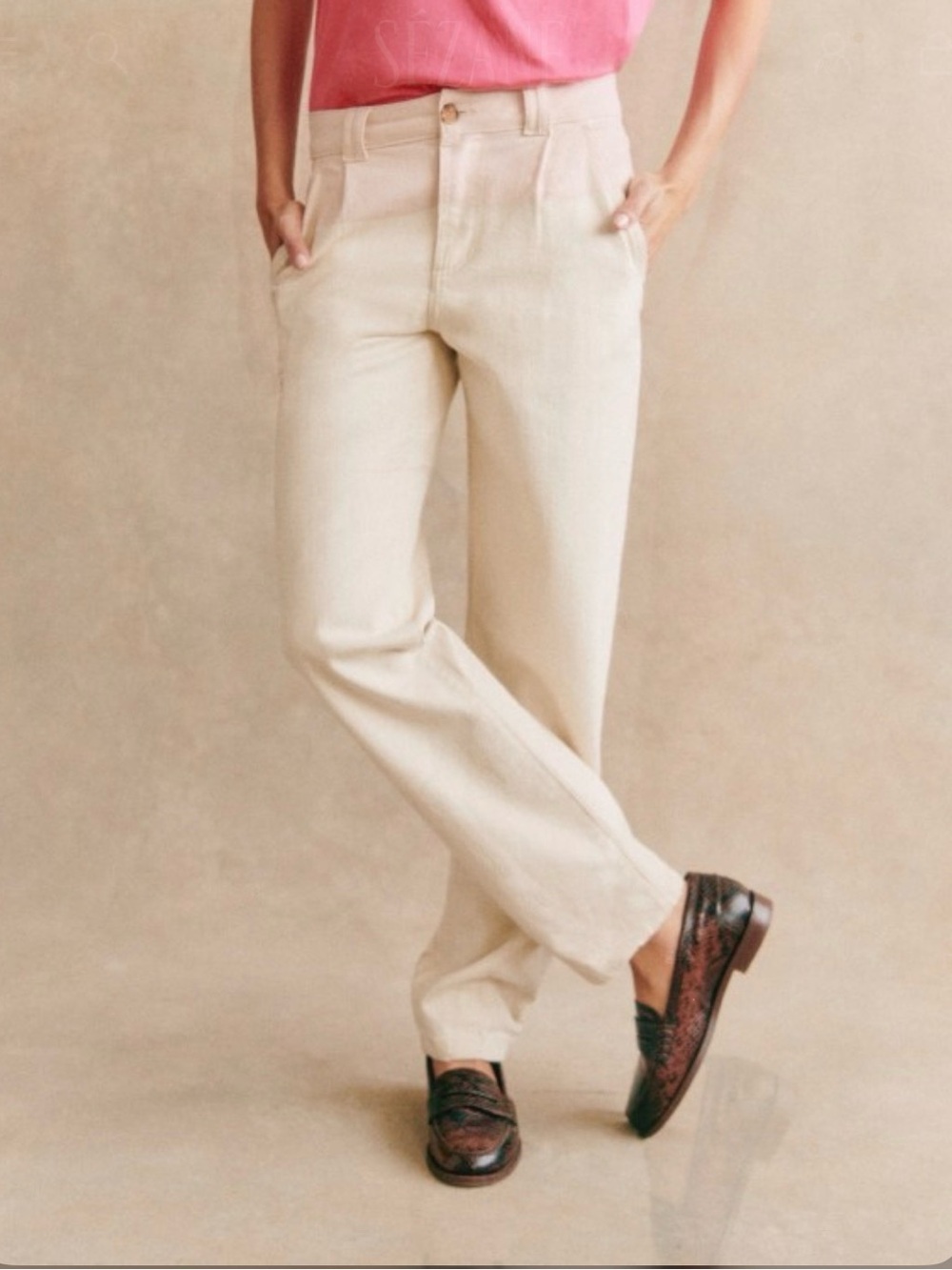 NWT Sezane Pantalon Manu Ecru Cream Straight Leg Trousers Size 38 / US 6